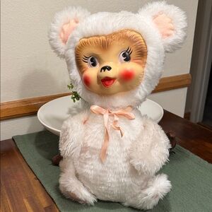 Adorable White Plush Bear with Pink Accents